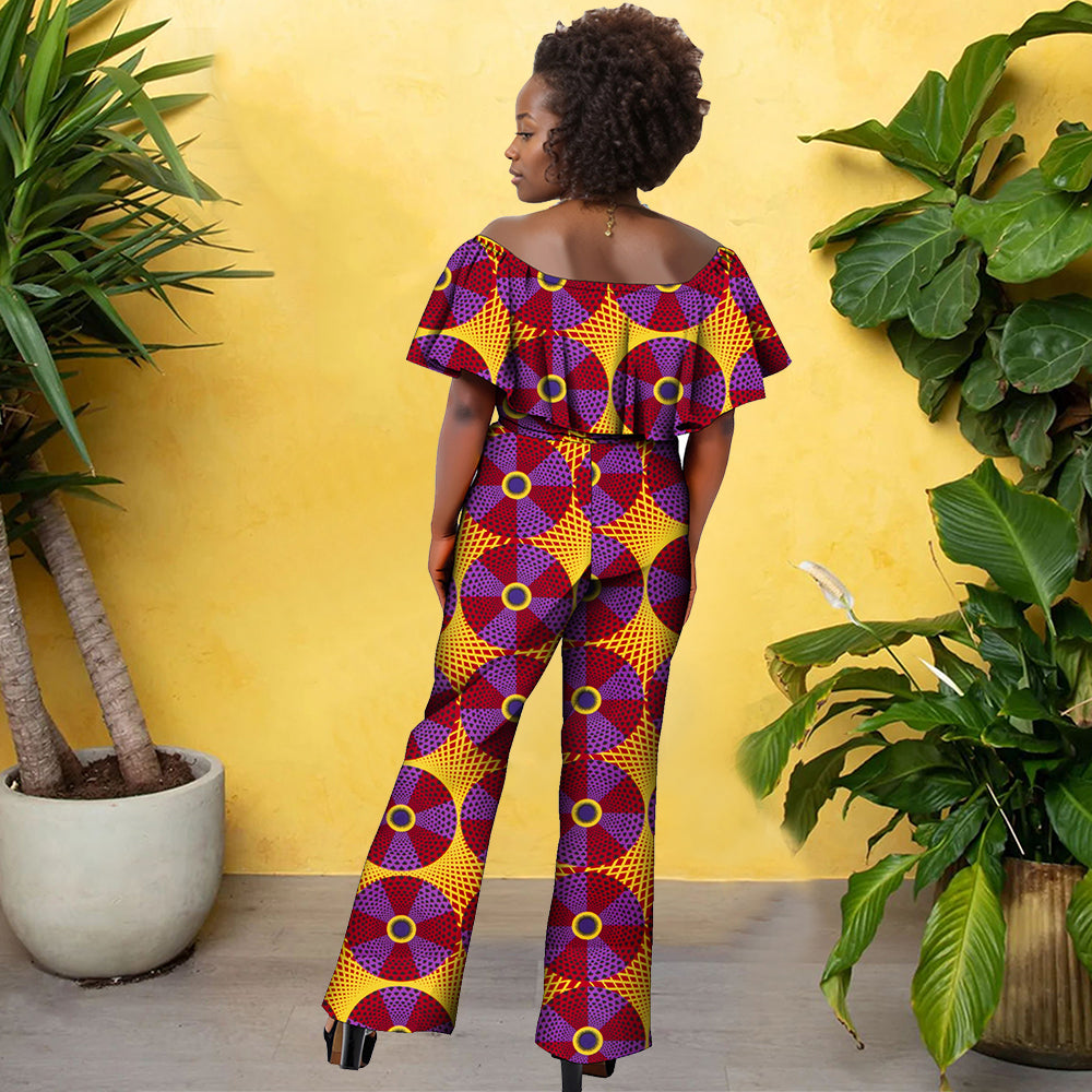 jumpsuit for African women with ruffled shoulders FH003