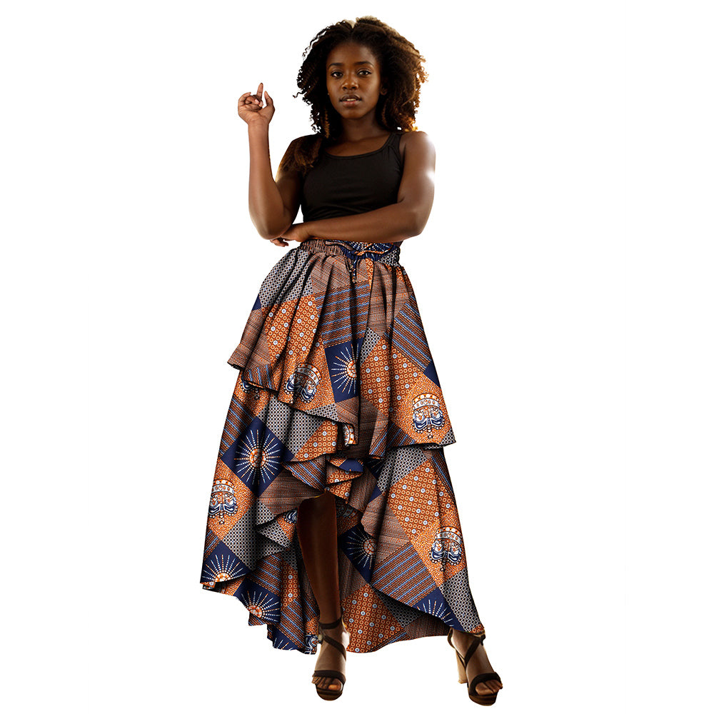 African Women print skirt Irregular pleated high waist ankle length skirt KG1198