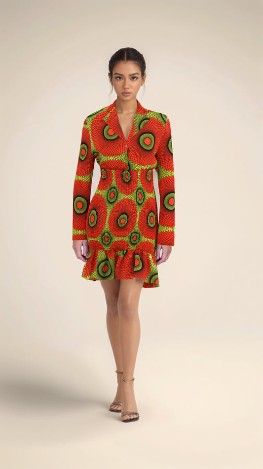 African fashion women's dress, suit collar long sleeved sweet style women's skirt, elastic waisted women's dress wy10859