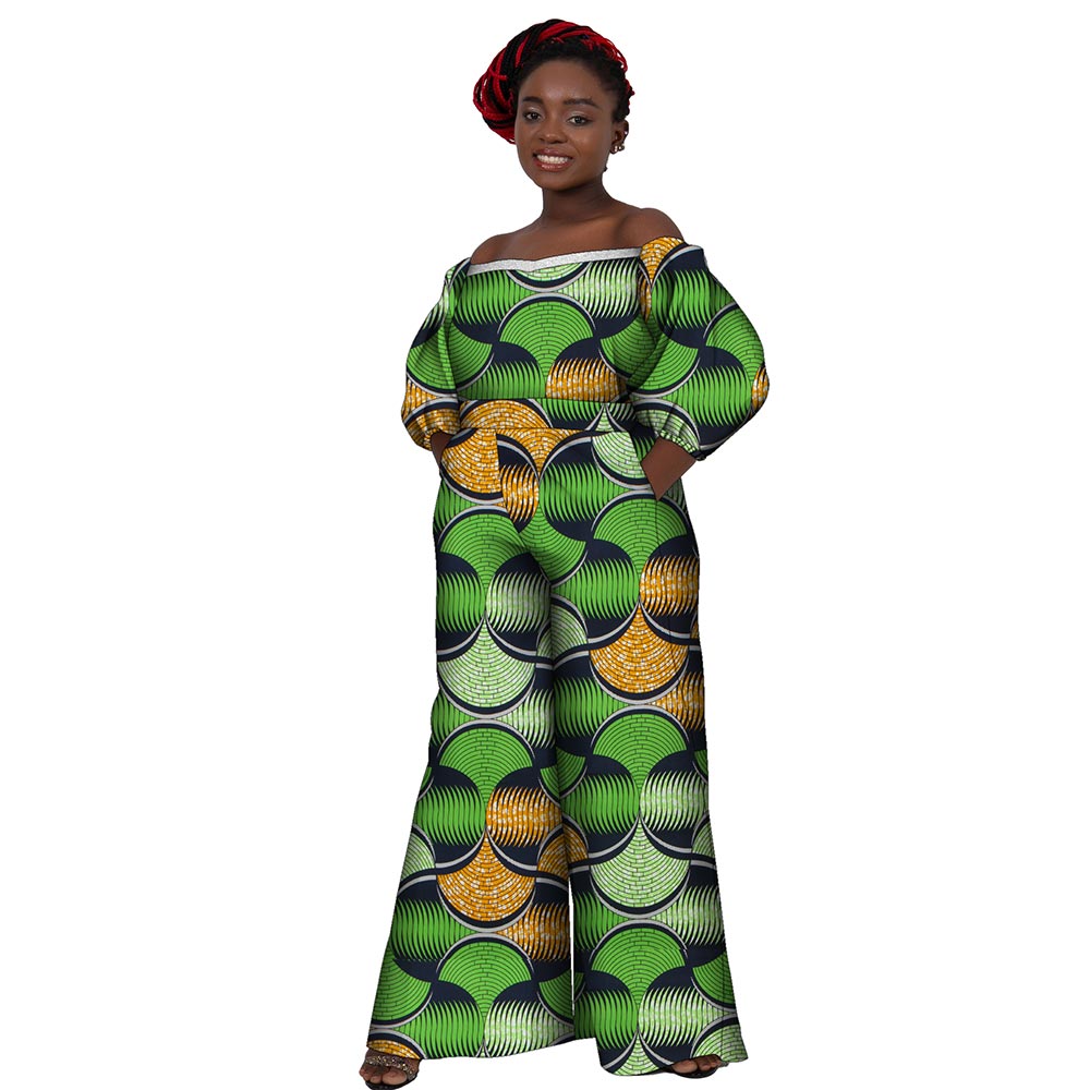 African women jumpsuit Straight shoulder half sleeve high waist jumpsuit WY10236