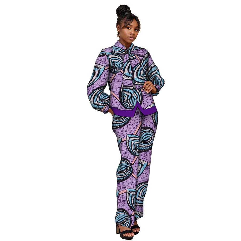 African women suit Long sleeve bow top and pants suit WY8565