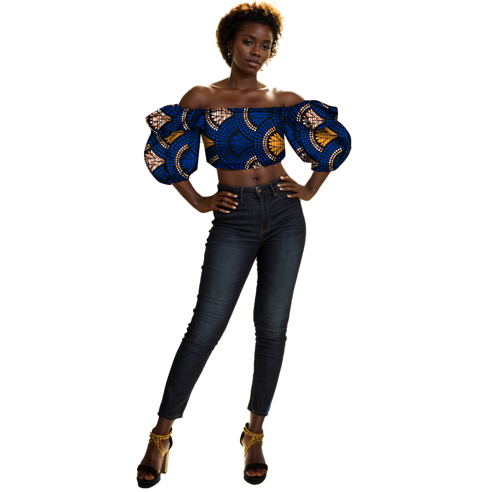 African women T-shirt  Lantern sleeve off-the-shoulder  sexy slim-fit T-shirt WY831