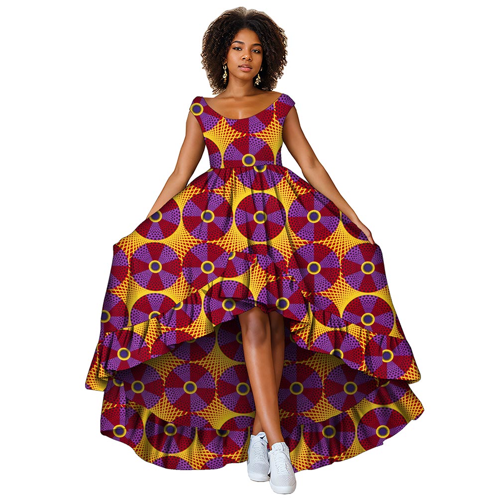 African women dress  deep round neck Ankara Kent traditional wax print party dress WY8373