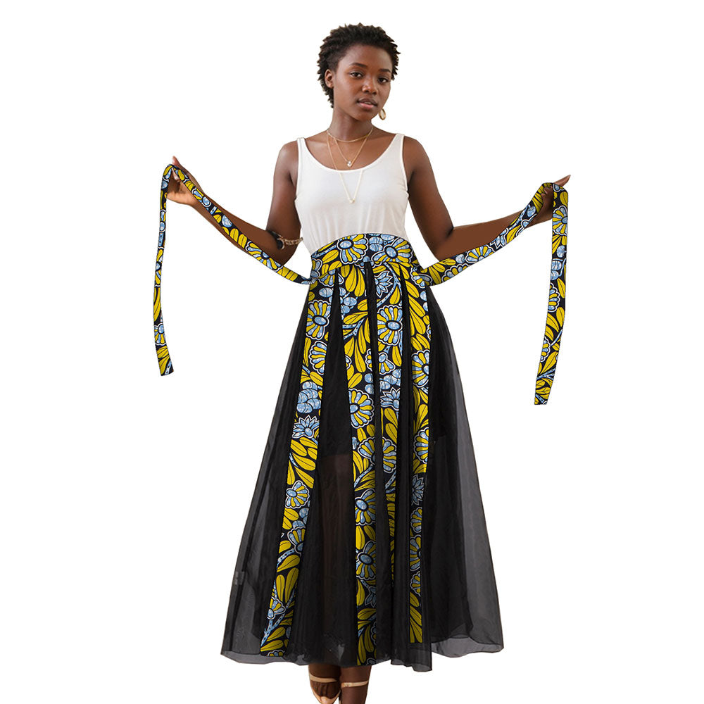 African women's tulle skirt fringe print WY10092