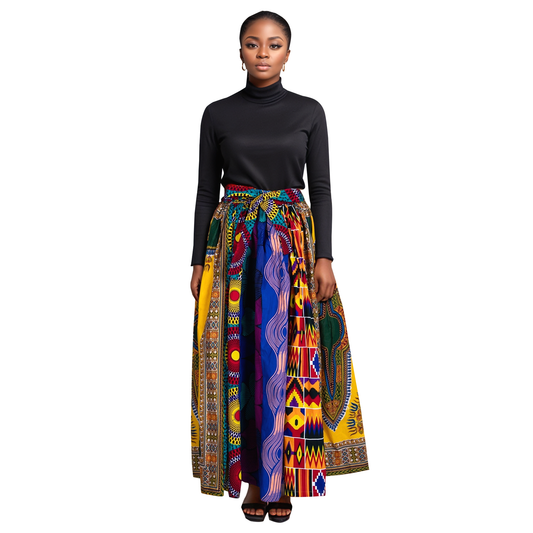 African Fashion Women's Half Skirt, Multiple Fabric Splicing Women's Long Half Skirt wy10921