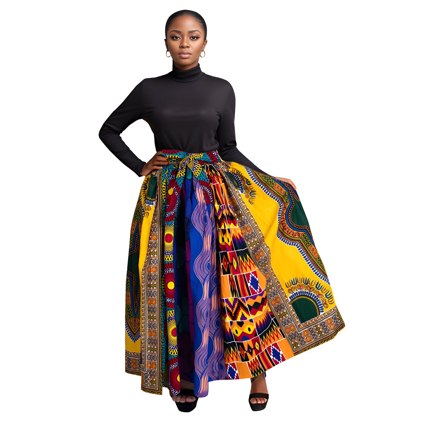 African Fashion Women's Half Skirt, Multiple Fabric Splicing Women's Long Half Skirt wy10921
