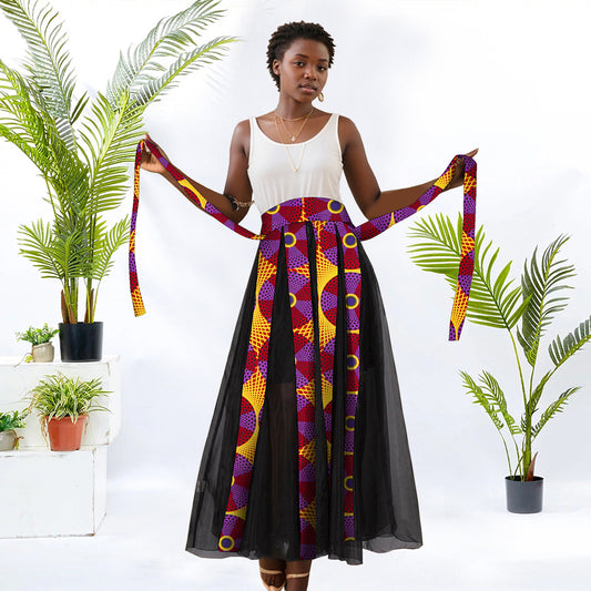 African women's tulle skirt fringe print WY10092