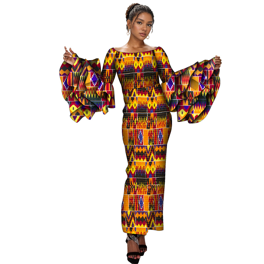 Stretch Elastic African Long Sleeve Dresses for Women Dashiki Print Dresses Multi-layer Vestidos Women African Clothing WY2126