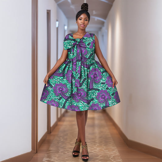 African women Ankara dress with bow neckline WY174