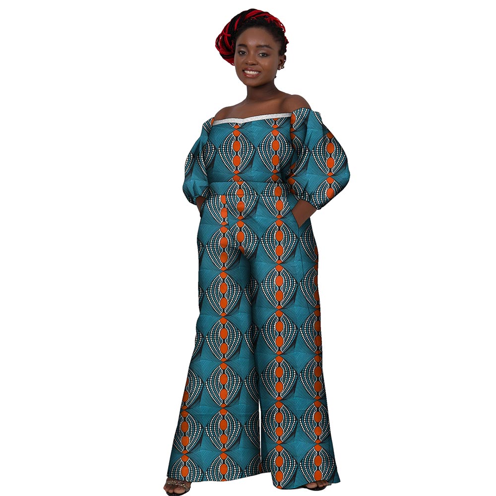 African women jumpsuit Straight shoulder half sleeve high waist jumpsuit WY10236