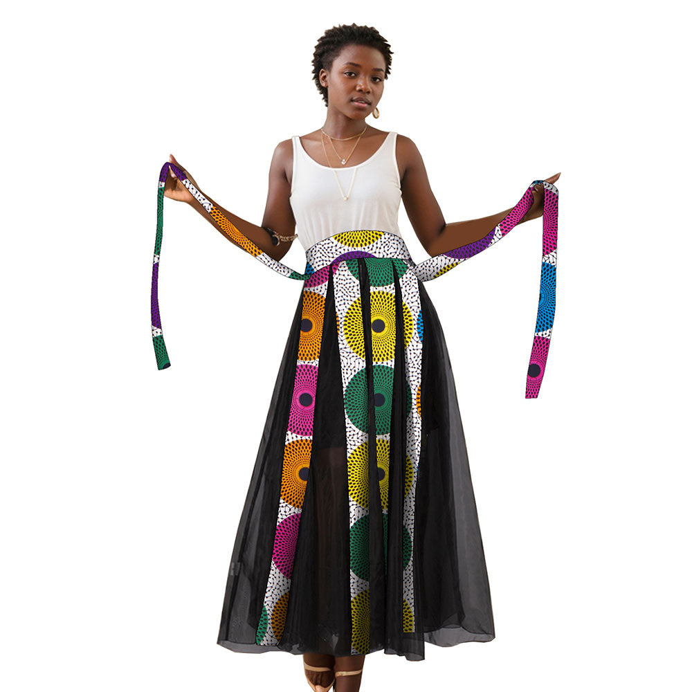 African women's tulle skirt fringe print WY10092