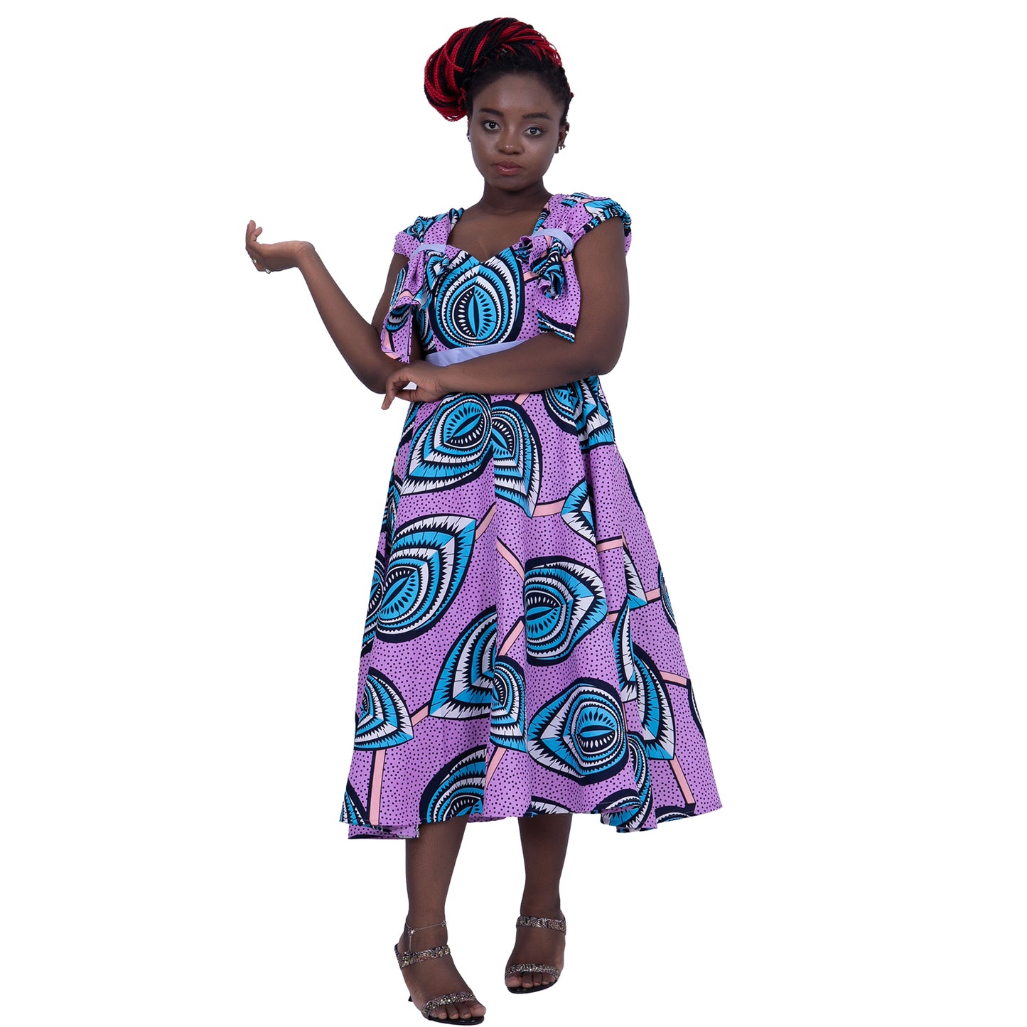 Ankara Dresses Pink Leaves Pattern Women Dress WY5656