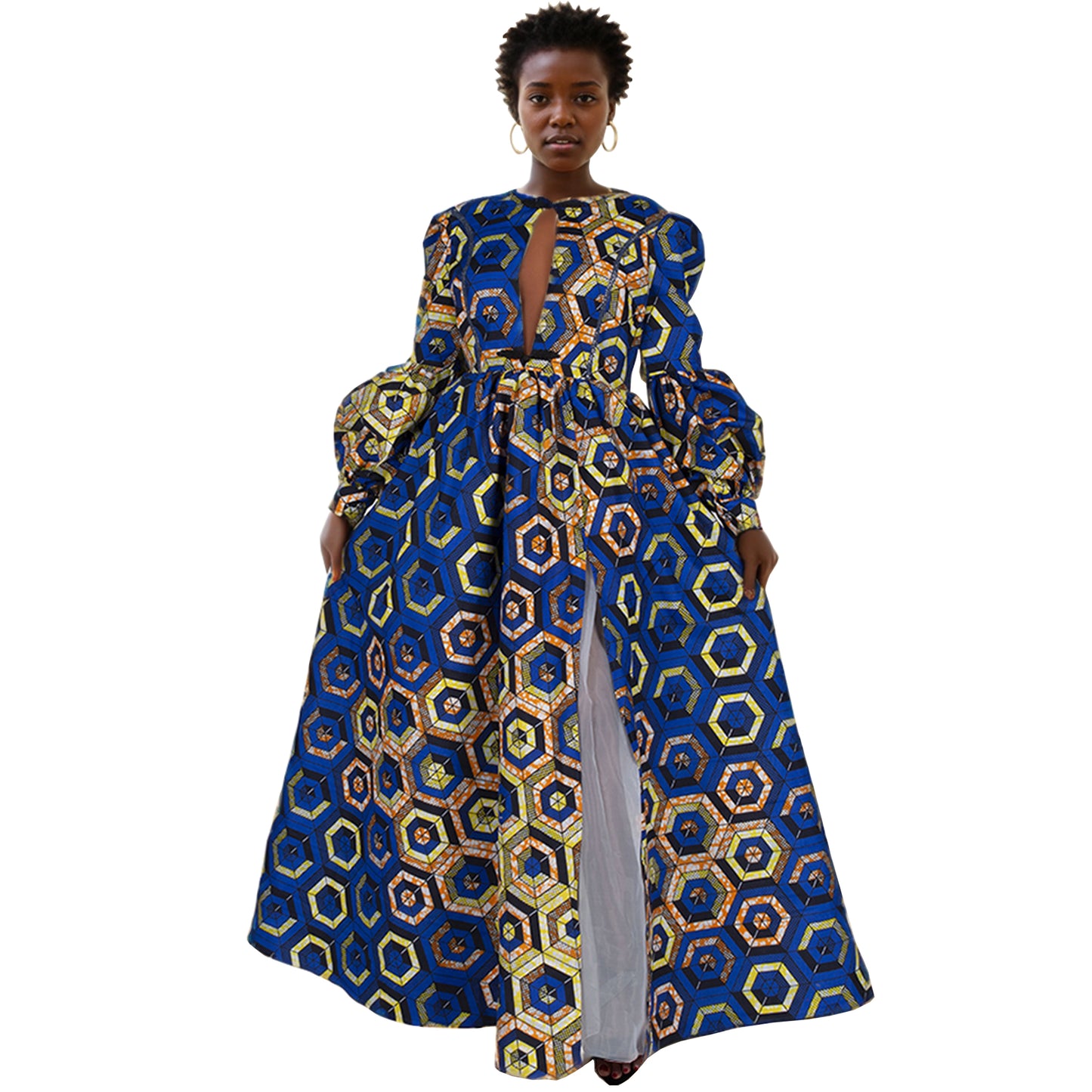 African Women Ankara Print Dresses  Long Sleeve Floor Length Sexy Lady Clothing  WY8853