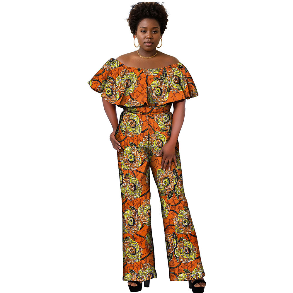 jumpsuit for African women with ruffled shoulders FH003