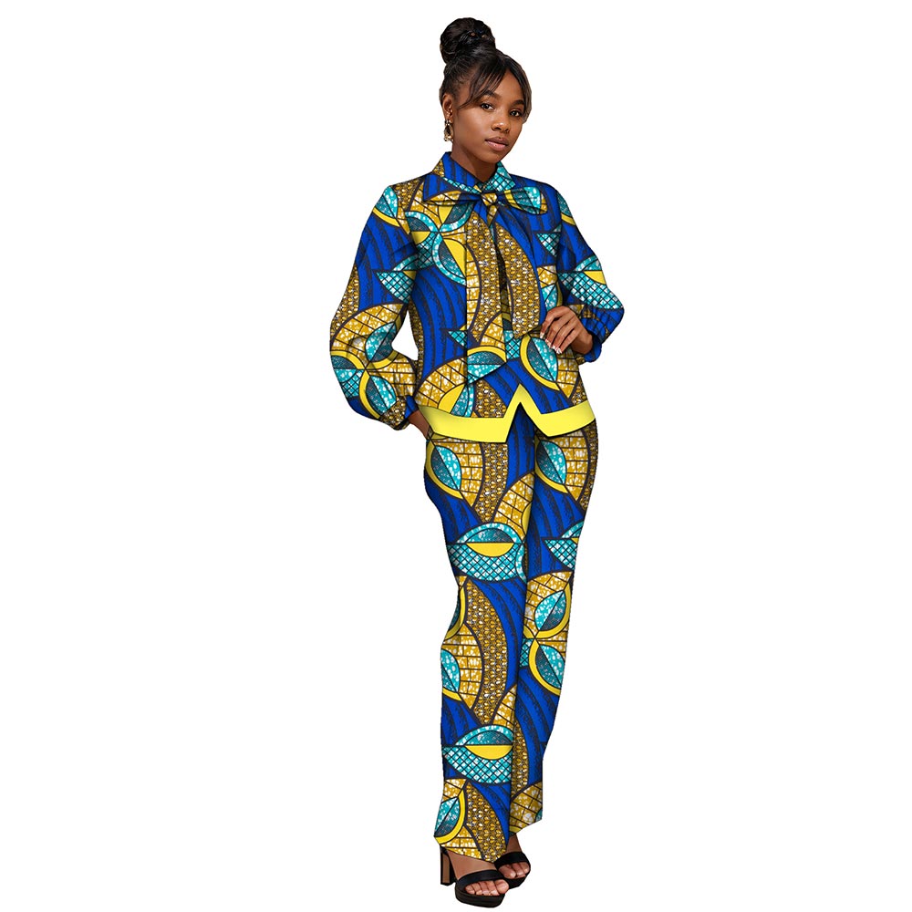 African women suit Long sleeve bow top and pants suit WY8565