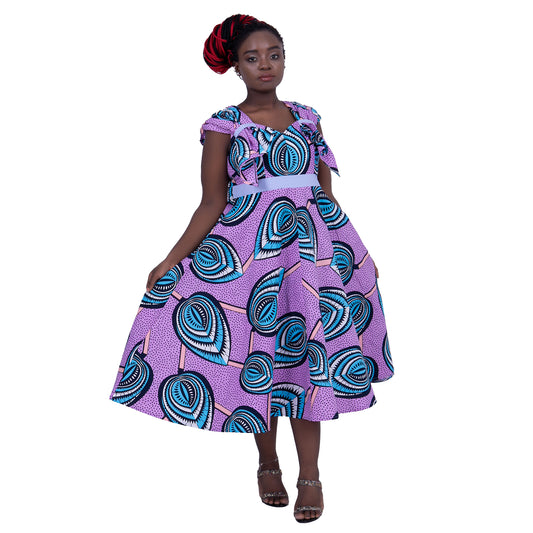 Ankara Dresses Pink Leaves Pattern Women Dress WY5656