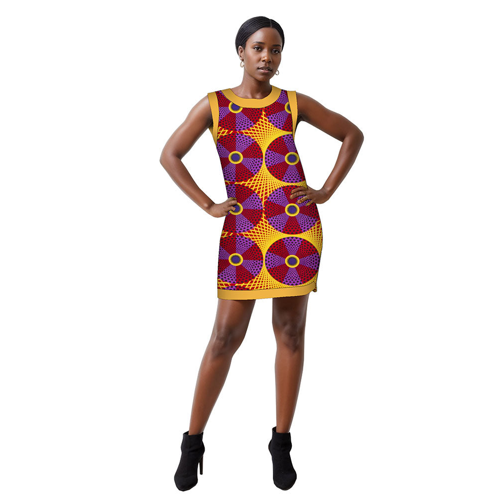 African women Ankara dress   sleeveless short party dress WY452