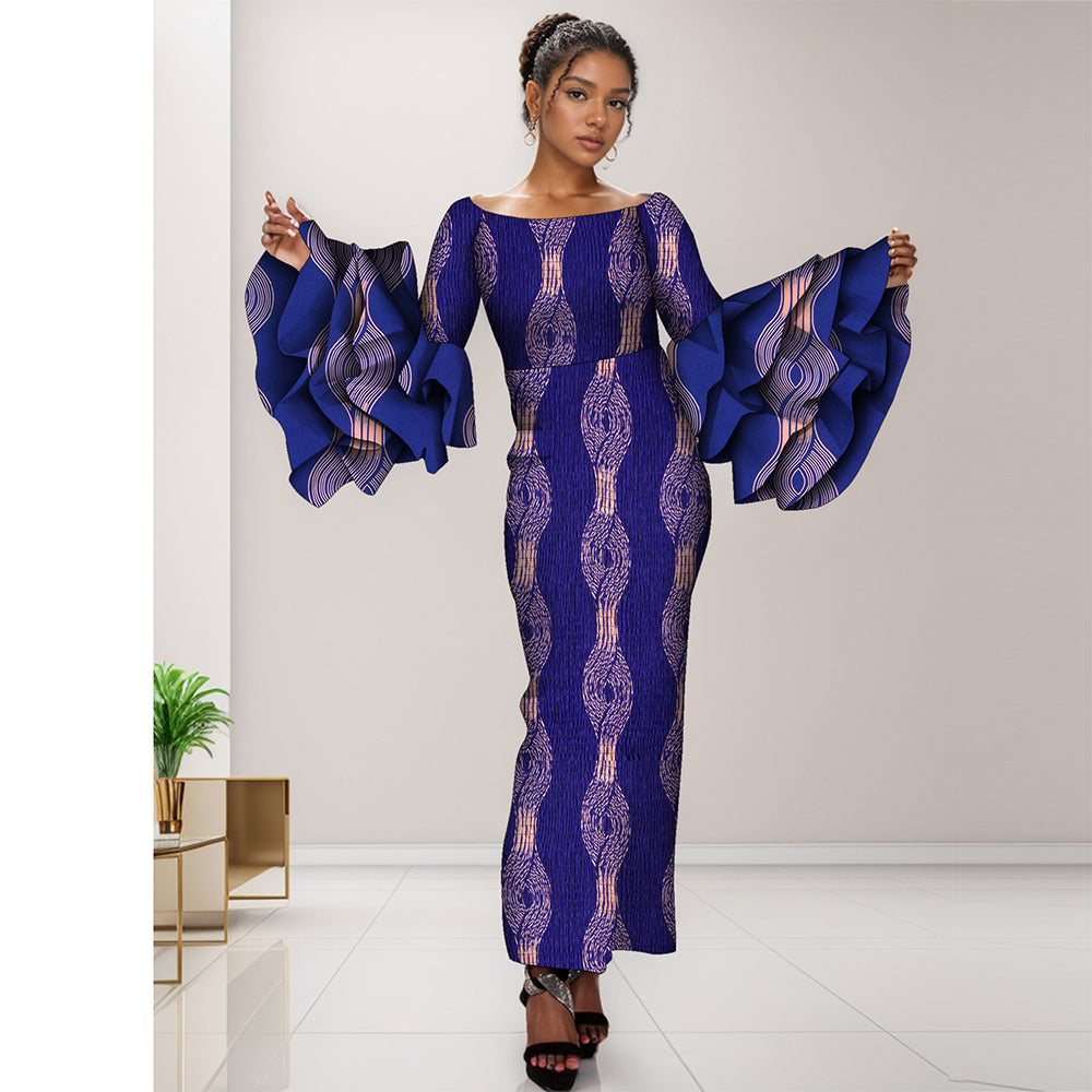 Stretch Elastic African Long Sleeve Dresses for Women Dashiki Print Dresses Multi-layer Vestidos Women African Clothing WY2126