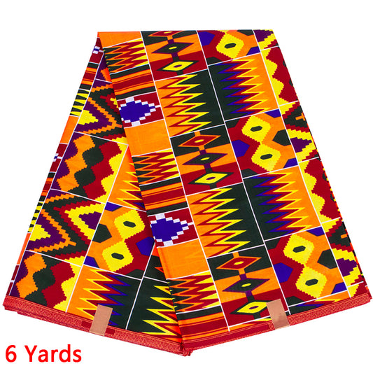 6 Yards African Wax Fabrics Cotton Ankara Kente Print Fabric for Party Dress