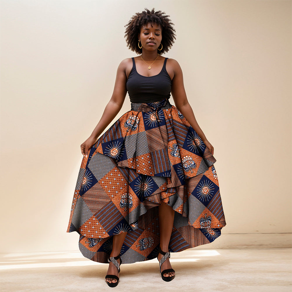 African Women print skirt Irregular pleated high waist ankle length skirt KG1198