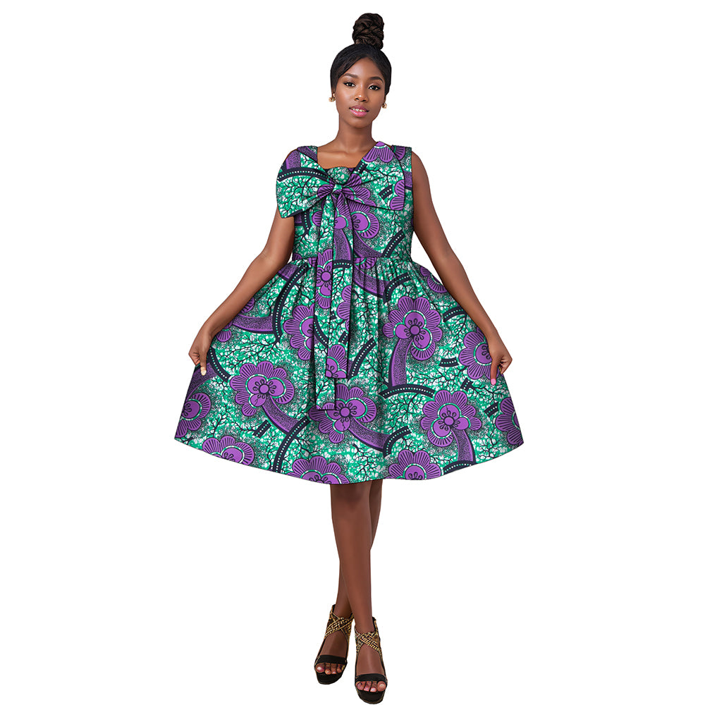 African women Ankara dress with bow neckline WY174