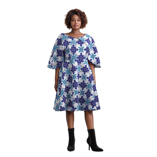 European, American and African women's clothing quality dress with flying sleeves, mid size slim fit dress, elegant style, cross-border round neck women's dress WY10400