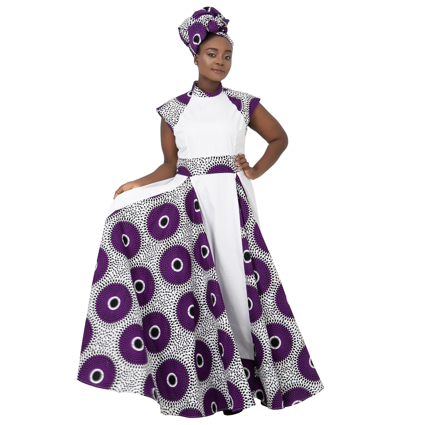 African Dresses for Women Long Skirt Traditional Ankara Kente Print Casual with Scarf WY1173