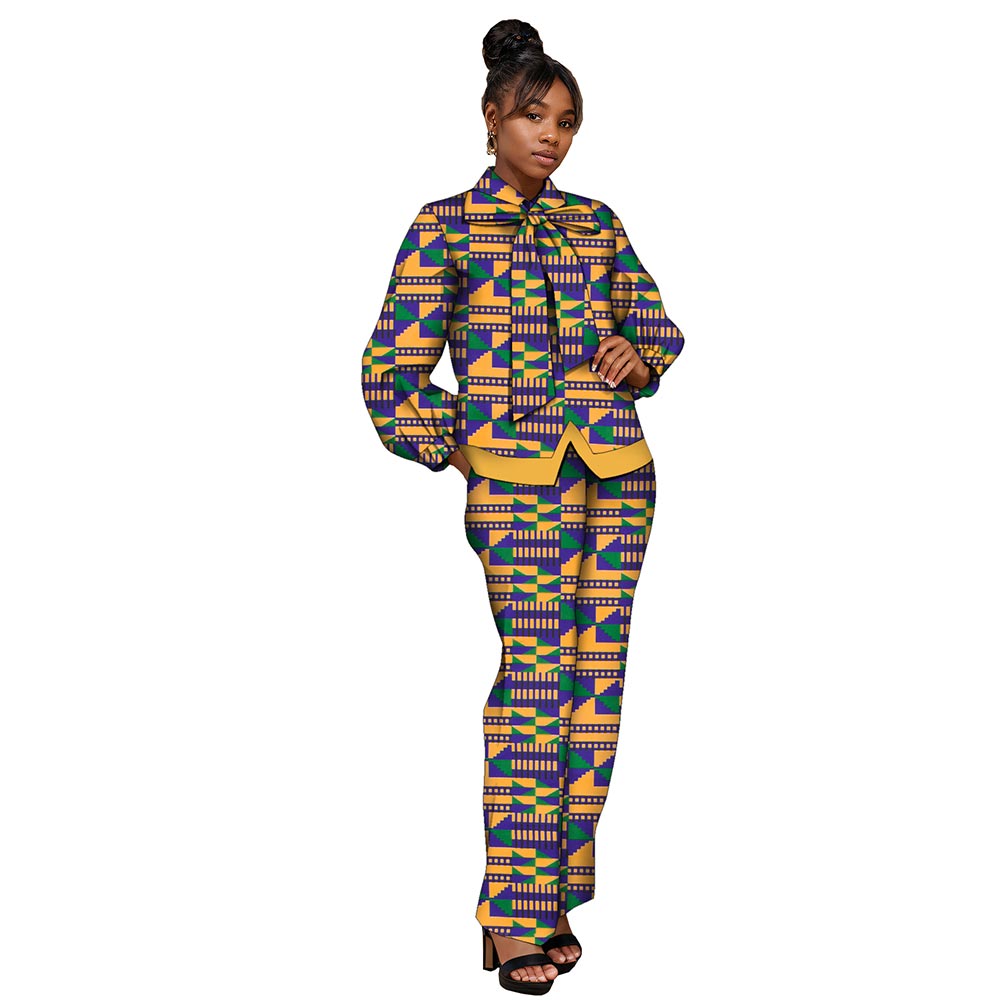 African women suit Long sleeve bow top and pants suit WY8565