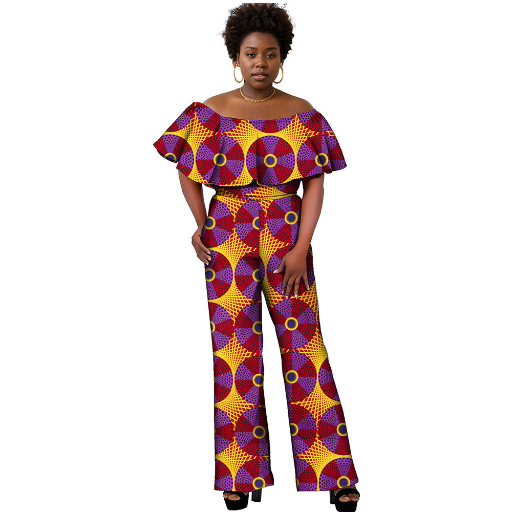 jumpsuit for African women with ruffled shoulders FH003