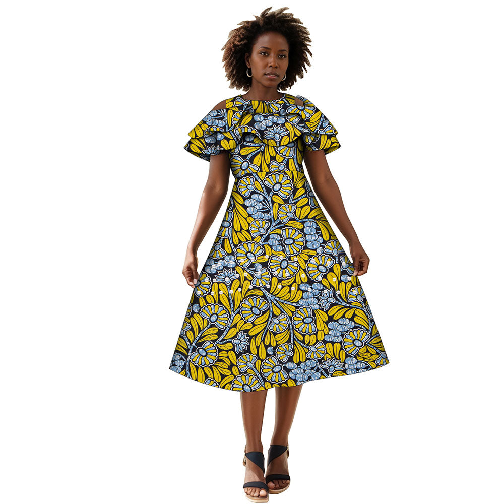 African Dresses for Women  A-line Knee-Length Dress   Traditional Ankara Kente Print Evening Dress WY4401