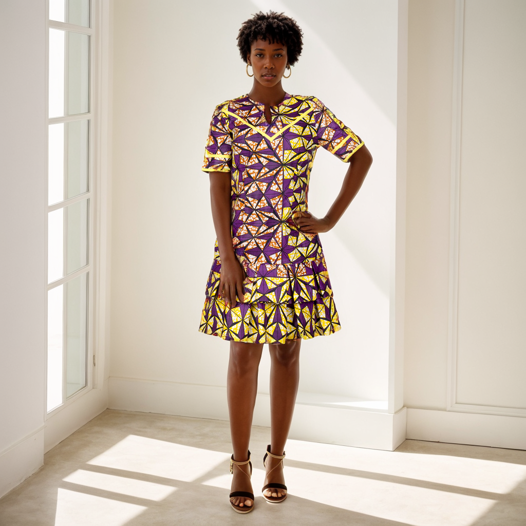 African Women Dresses   Ankara Wax Print Clothing  Short Sleeve Dress WY9880