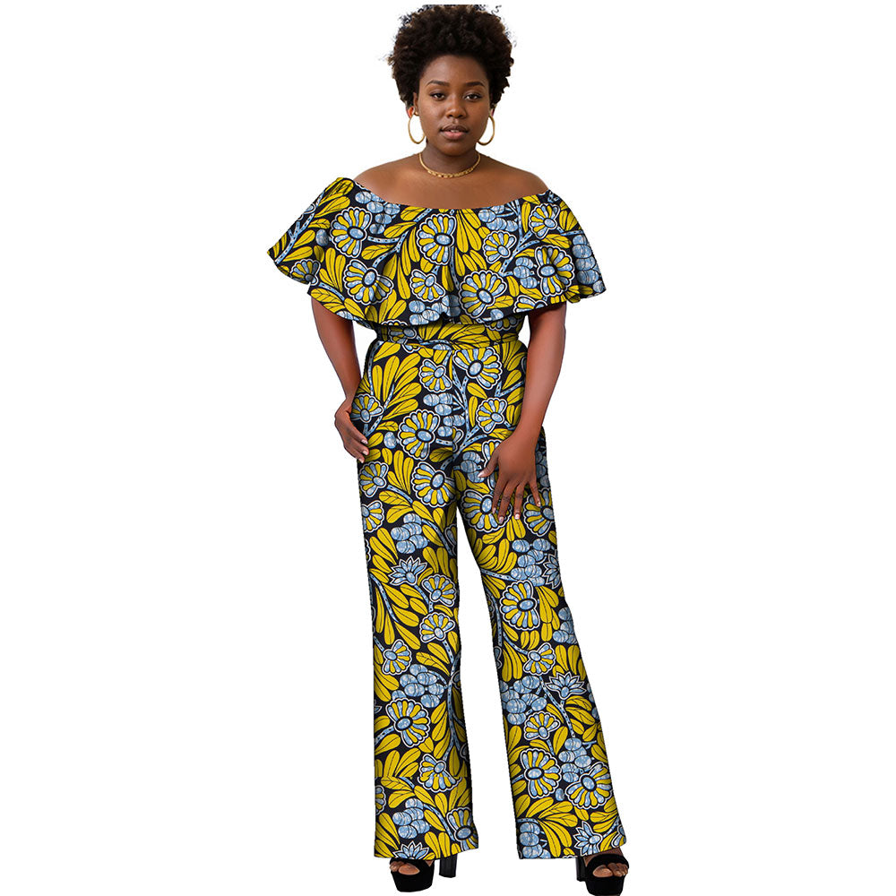 jumpsuit for African women with ruffled shoulders FH003