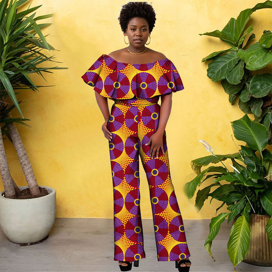 jumpsuit for African women with ruffled shoulders FH003