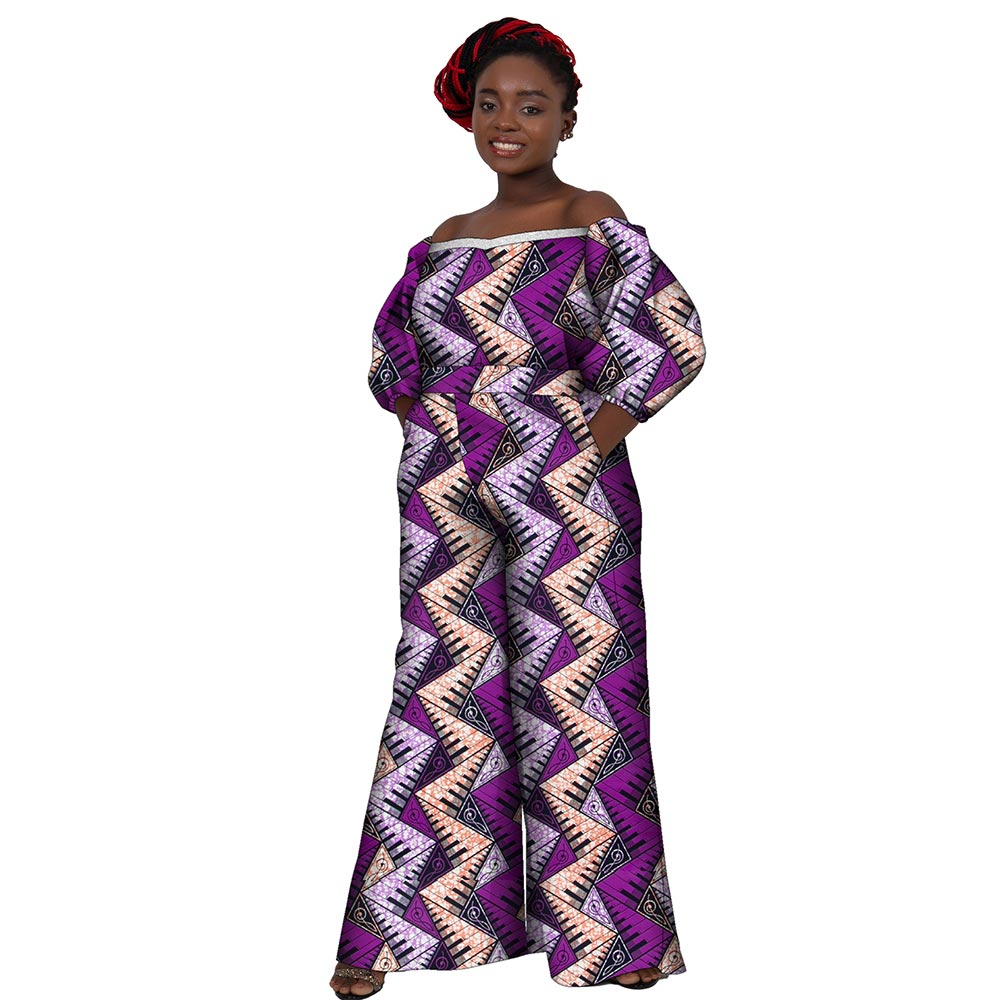 African women jumpsuit Straight shoulder half sleeve high waist jumpsuit WY10236