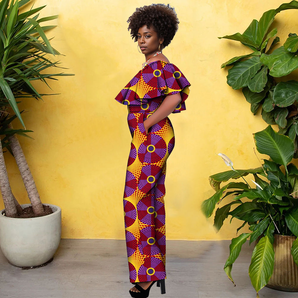 jumpsuit for African women with ruffled shoulders FH003