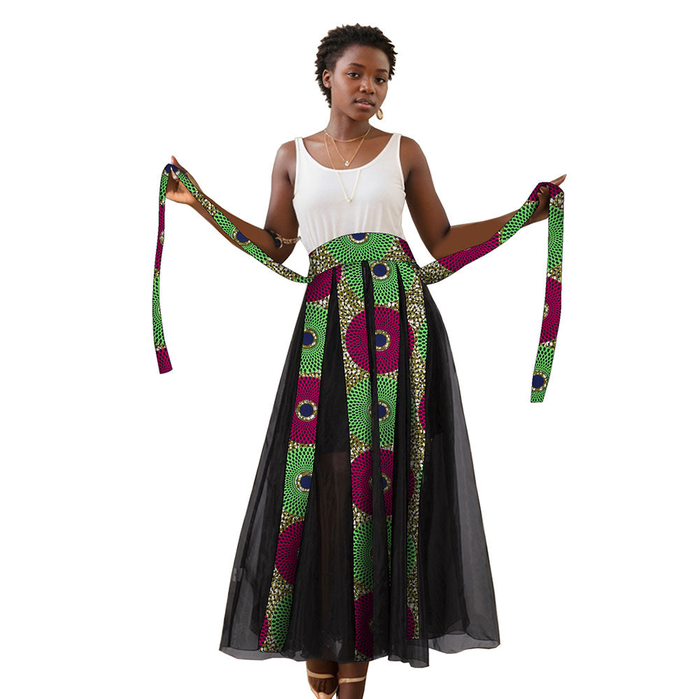 African women's tulle skirt fringe print WY10092