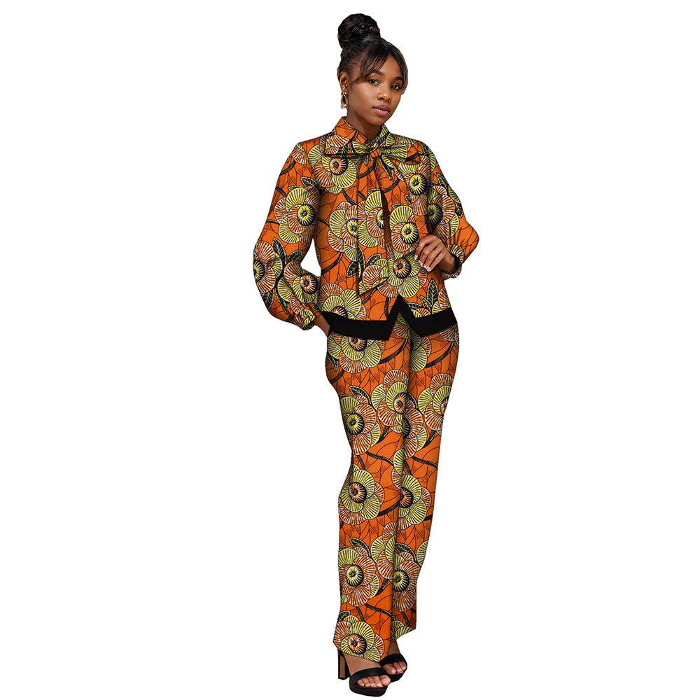 African women suit Long sleeve bow top and pants suit WY8565