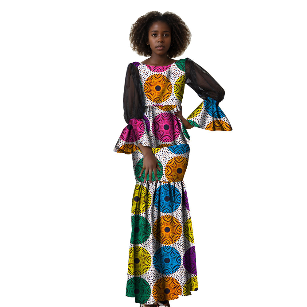 African Dashiki Dresses for Women   Long Lantern Sleeve Print   Graceful Party Long Dress WY6160