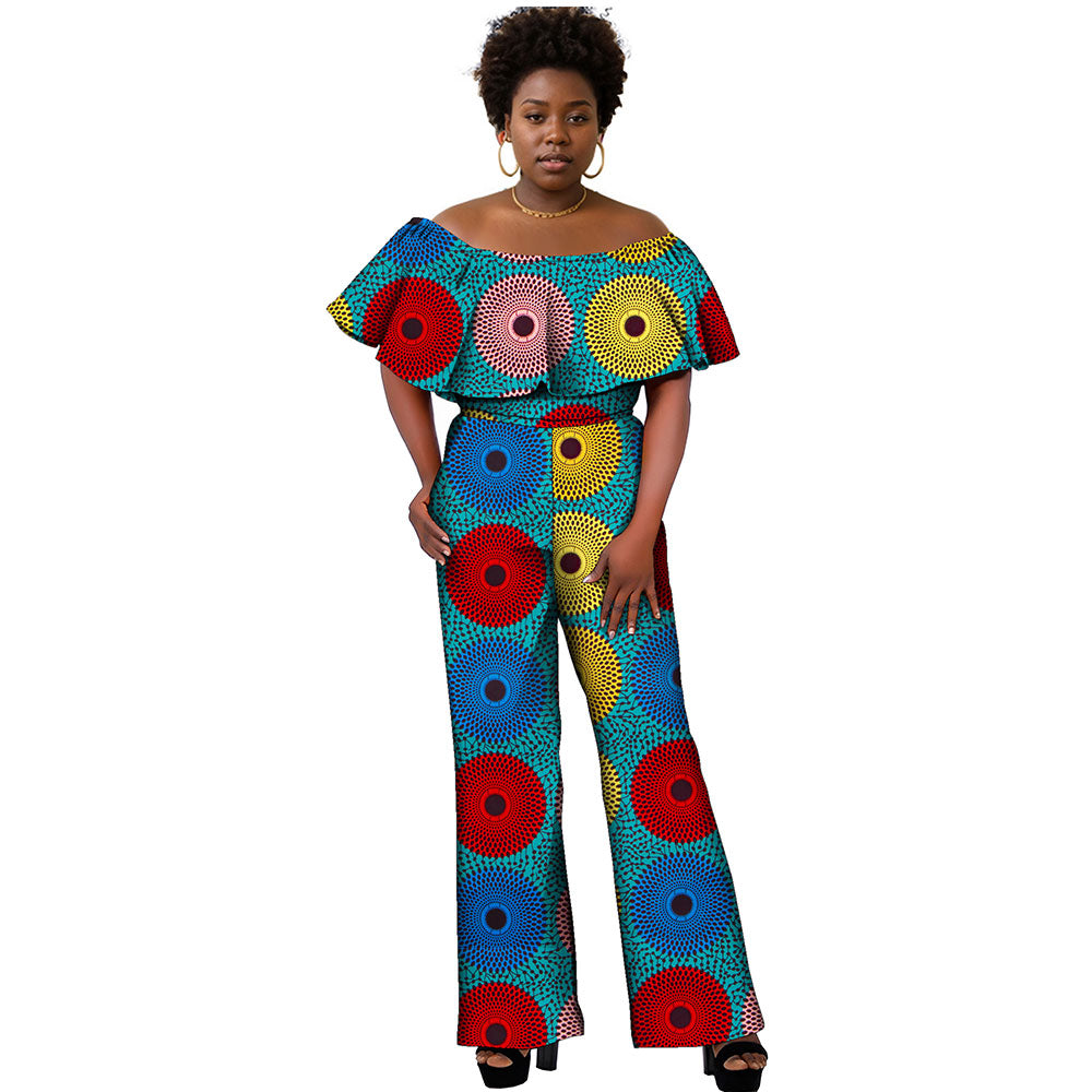 jumpsuit for African women with ruffled shoulders FH003