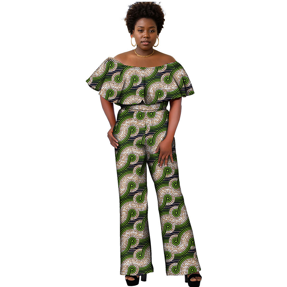 jumpsuit for African women with ruffled shoulders FH003