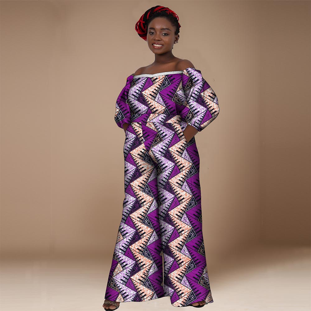 African women jumpsuit Straight shoulder half sleeve high waist jumpsuit WY10236