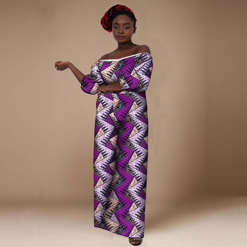 African women jumpsuit Straight shoulder half sleeve high waist jumpsuit WY10236