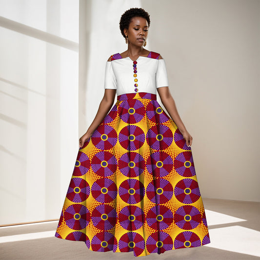 African Women Half Sleeve Dress Wedding Maxi Dress  Ankara  Attire Party Outfit  WY3853