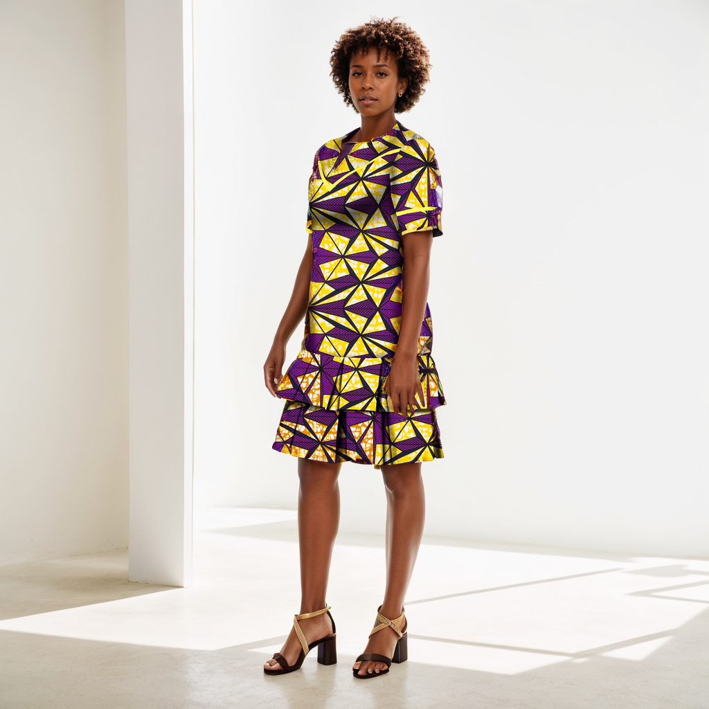 African Women Dresses   Ankara Wax Print Clothing  Short Sleeve Dress WY9880