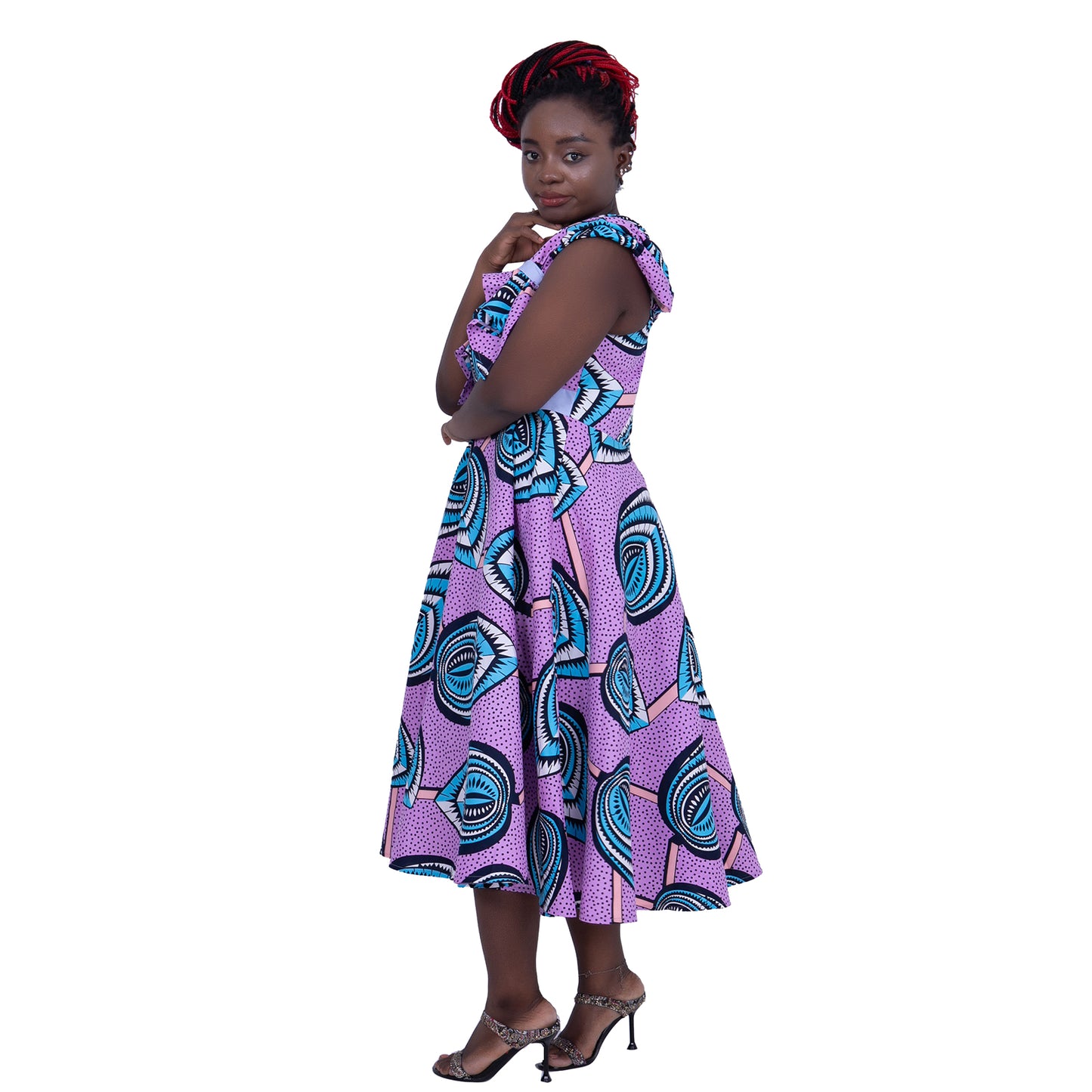 Ankara Dresses Pink Leaves Pattern Women Dress WY5656