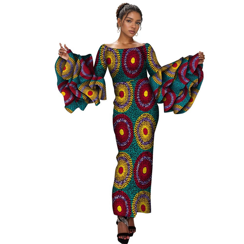 Stretch Elastic African Long Sleeve Dresses for Women Dashiki Print Dresses Multi-layer Vestidos Women African Clothing WY2126