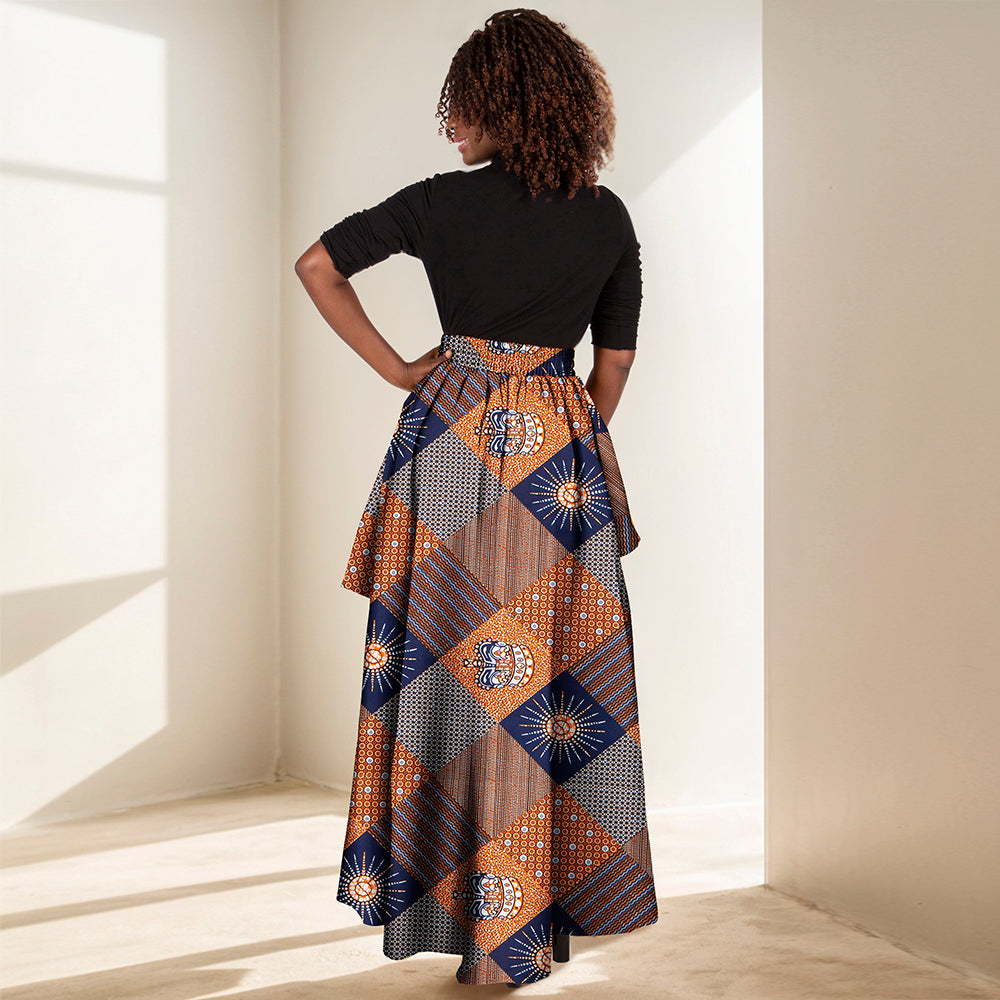 African Women print skirt Irregular pleated high waist ankle length skirt KG1198