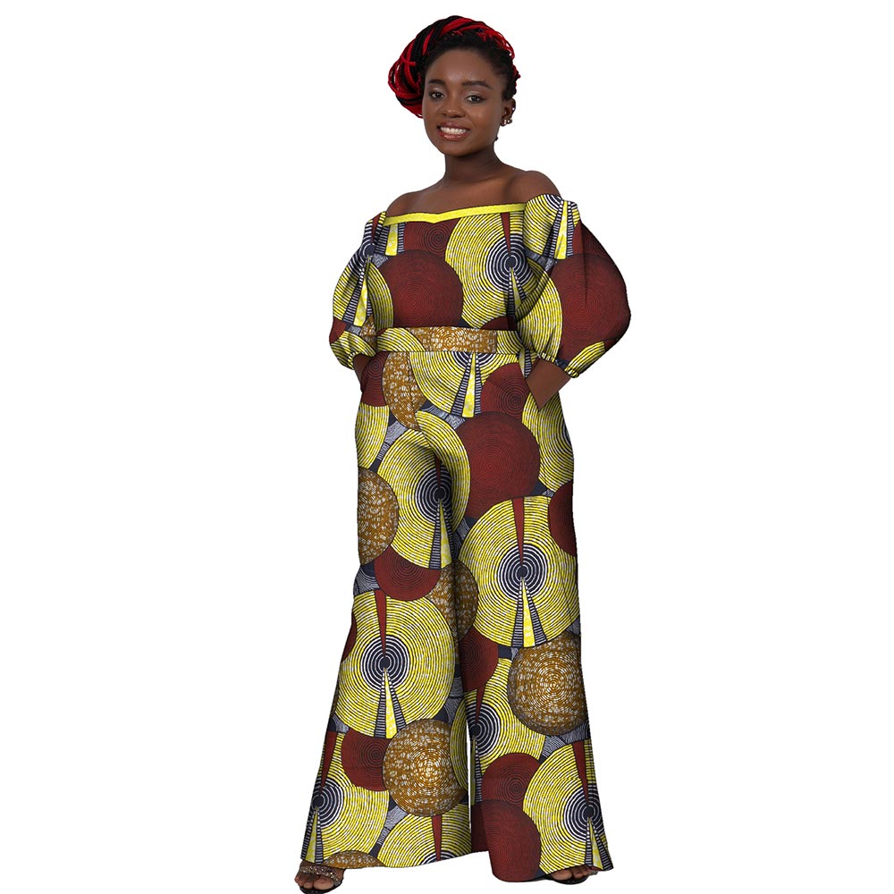 African women jumpsuit Straight shoulder half sleeve high waist jumpsuit WY10236